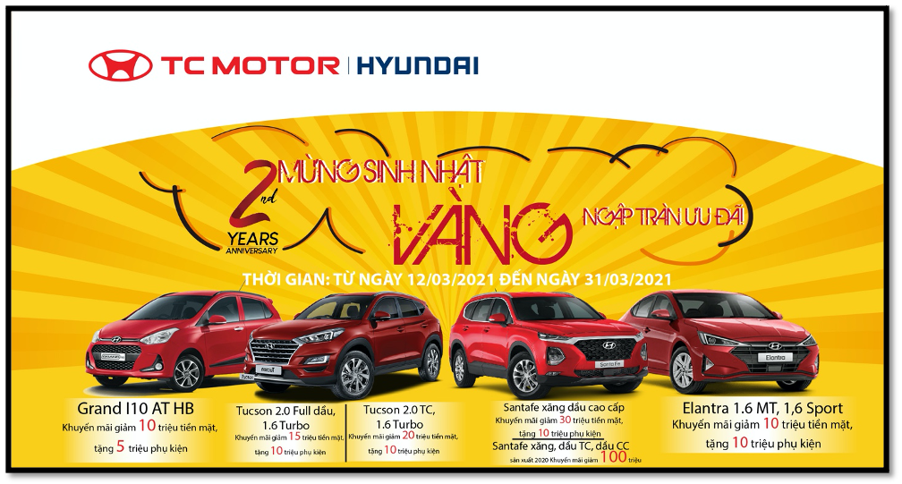 MỪNG SINH NHẬT VÀNG – NGẬP TRÀN ƯU ĐÃI – KHUYẾN MÃI LÊN ĐẾN 100 TRIỆU ĐỒNG CÙNG HYUNDAI TÂY NINH