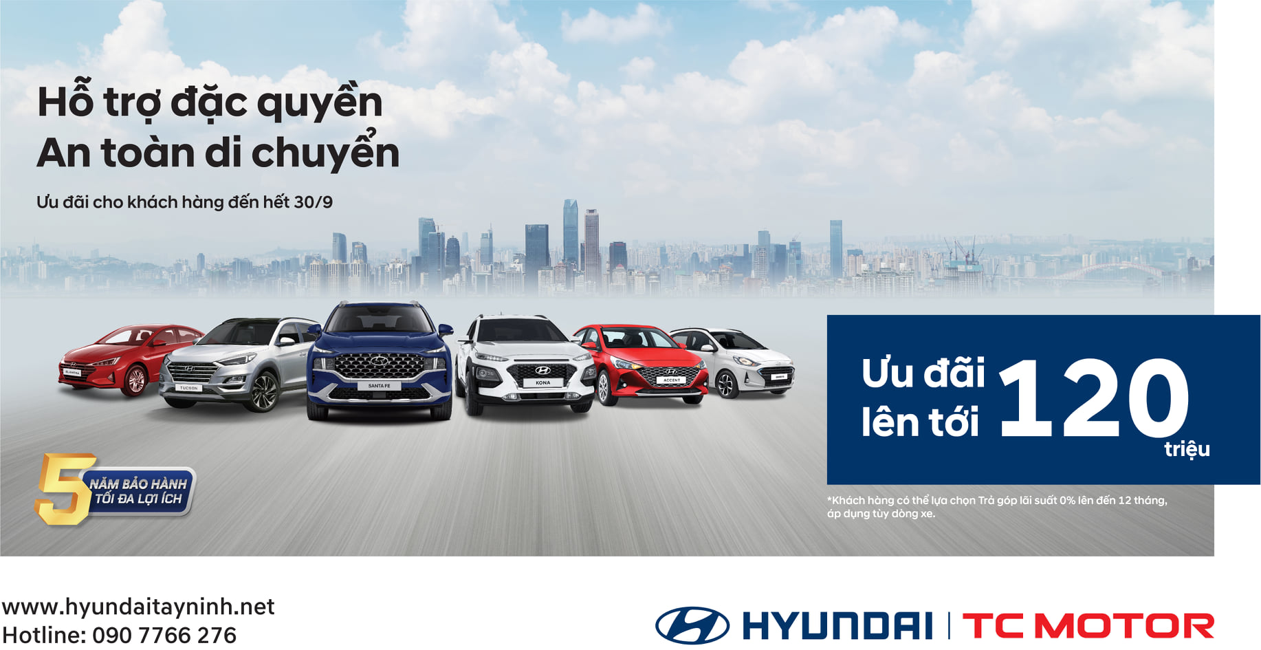 ƯU ĐÃI THÁNG 9 LÊN ĐẾN 120 TRIỆU ĐỒNG KHI MUA XE TẠI HYUNDAI TÂY NINH