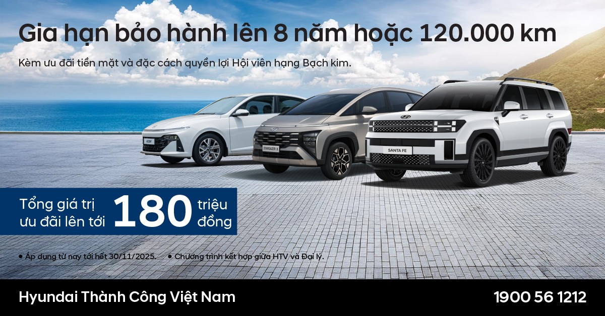 HYUNDAI THÀNH CÔNG TRIỂN KHAI CHƯƠNG TRÌNH ƯU ĐÃI KÉP - NÂNG BẢO HÀNH LÊN 8 NĂM KÈM HỖ TRỢ TÀI CHÍNH LÊN TỚI 200 TRIỆU ĐỒNG