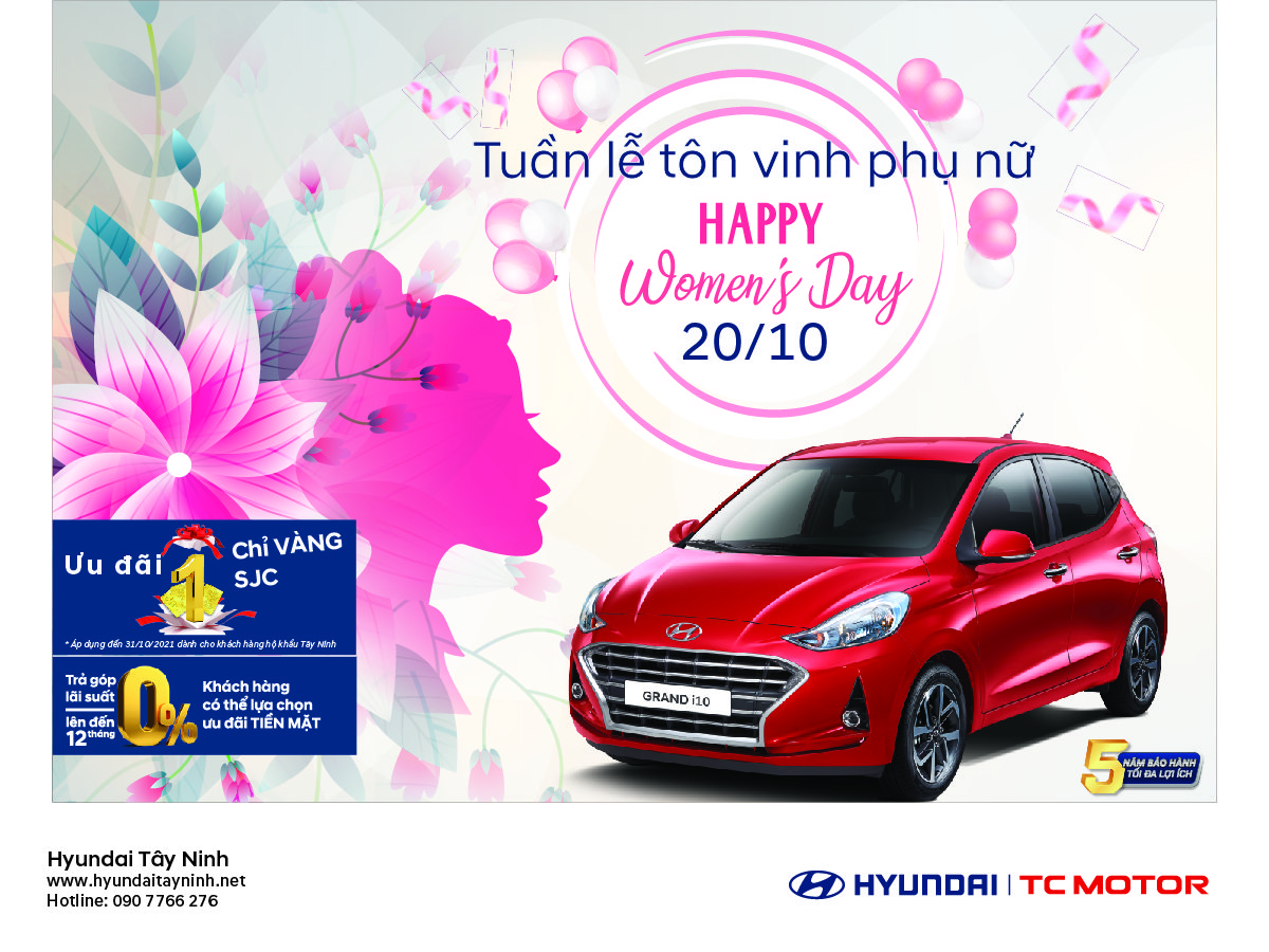 Mua xe tặng vàng chào mừng ngày phụ nữ Việt Nam tại Hyundai Tây Ninh